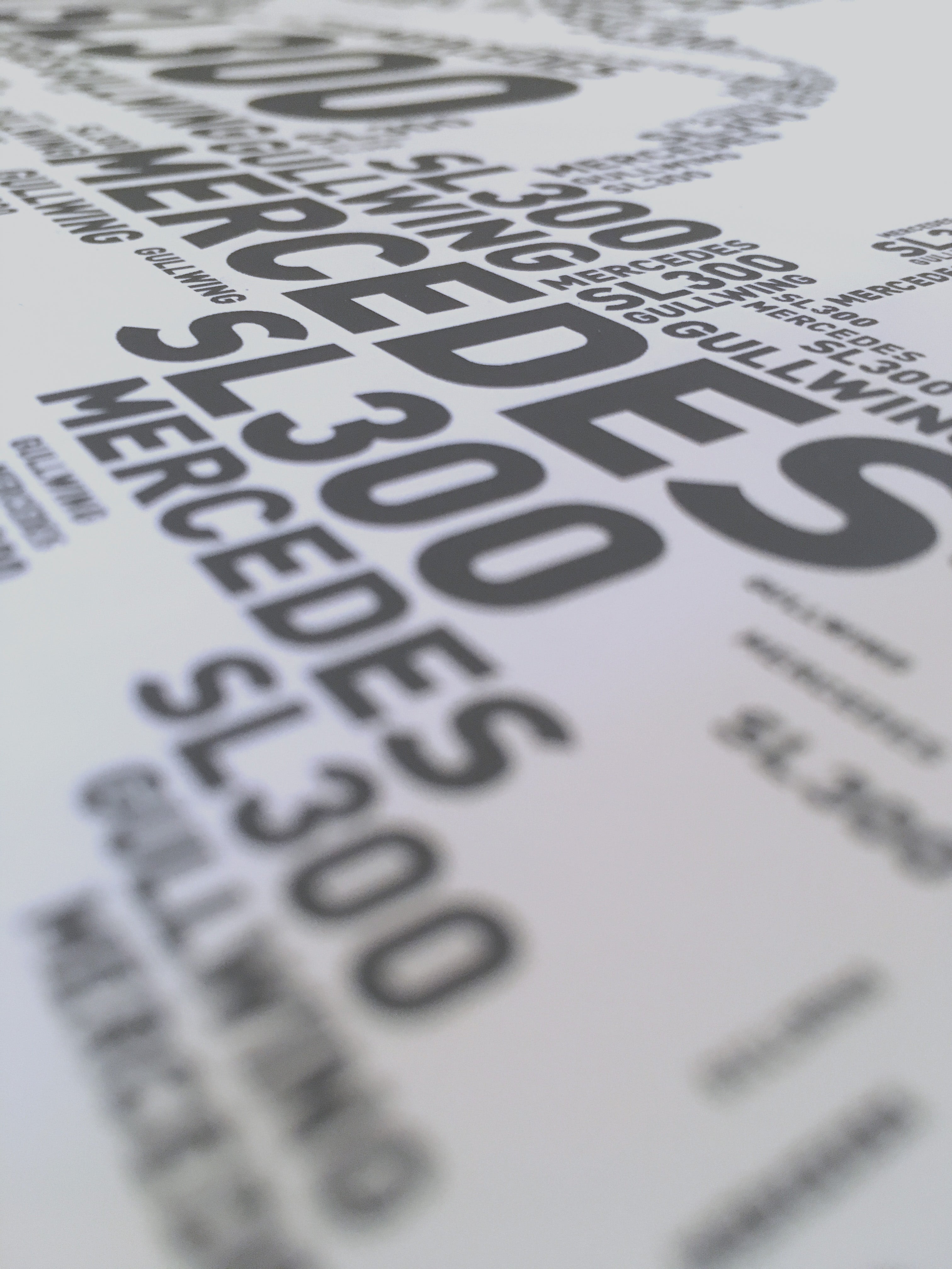 Mercedes SL300 Gullwing – Classic car – Typographic