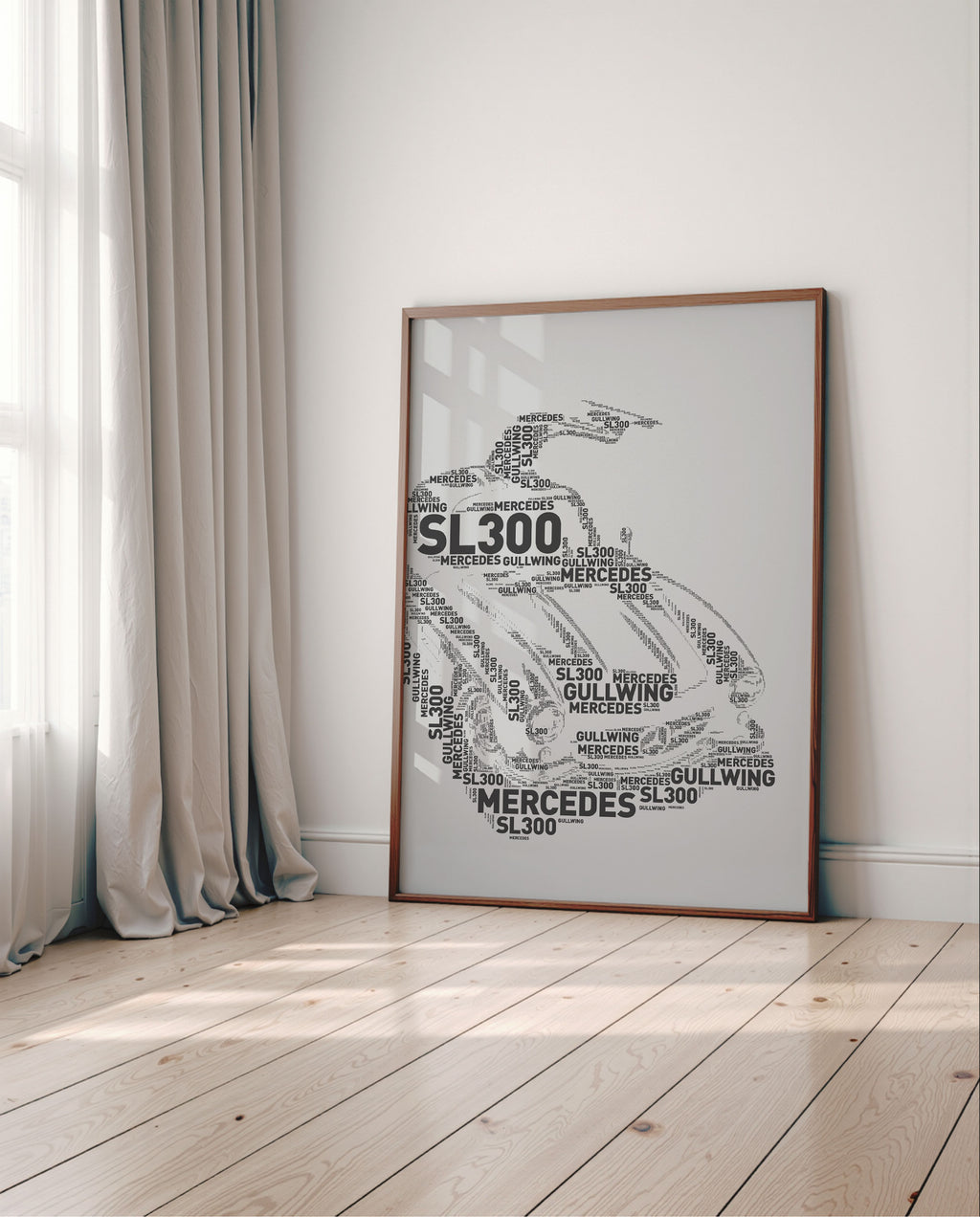 Mercedes SL300 Gullwing – Classic car – Typographic