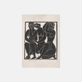 Linocut 001 — Tre siddende nøgne kvinder