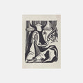 Linocut 010 — Stor liggende ko